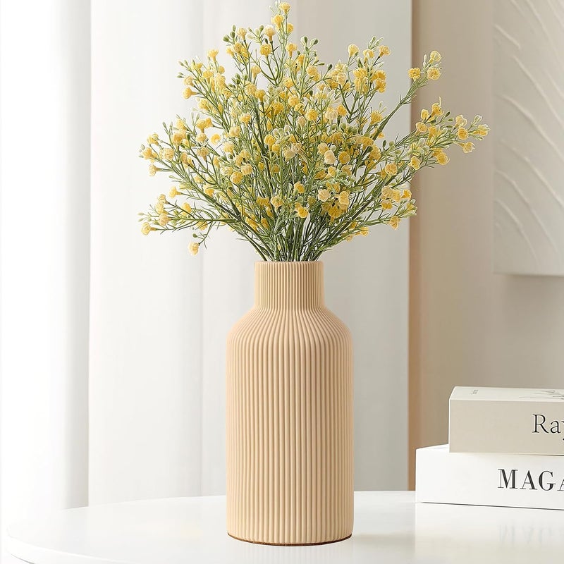 Mfacoy Ceramic Flower Vase, Minimalist Decor, Modern Home Decorative Vase, Small Pampas Grass Vases for Kitchen Bedroom Office Living Room Bathroom Shelf Centerpiece Table Decorations (Light Yellow) - Image 5